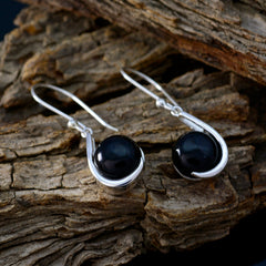 Riyo Real Gemstones round Cabochon Black Onyx Silver Earring mom birthday gift