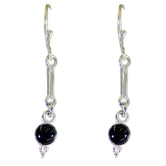 Riyo Real Gemstones round Cabochon Black Onyx Silver Earrings gift for mothers day