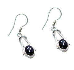 Riyo Real Gemstones round Cabochon Black Onyx Silver Earrings gift for wife