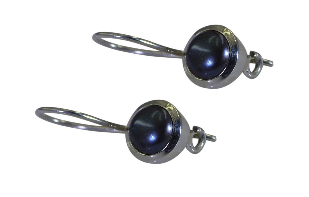 Riyo Real Gemstones round Cabochon Black Peral Silver Earrings gift for brithday