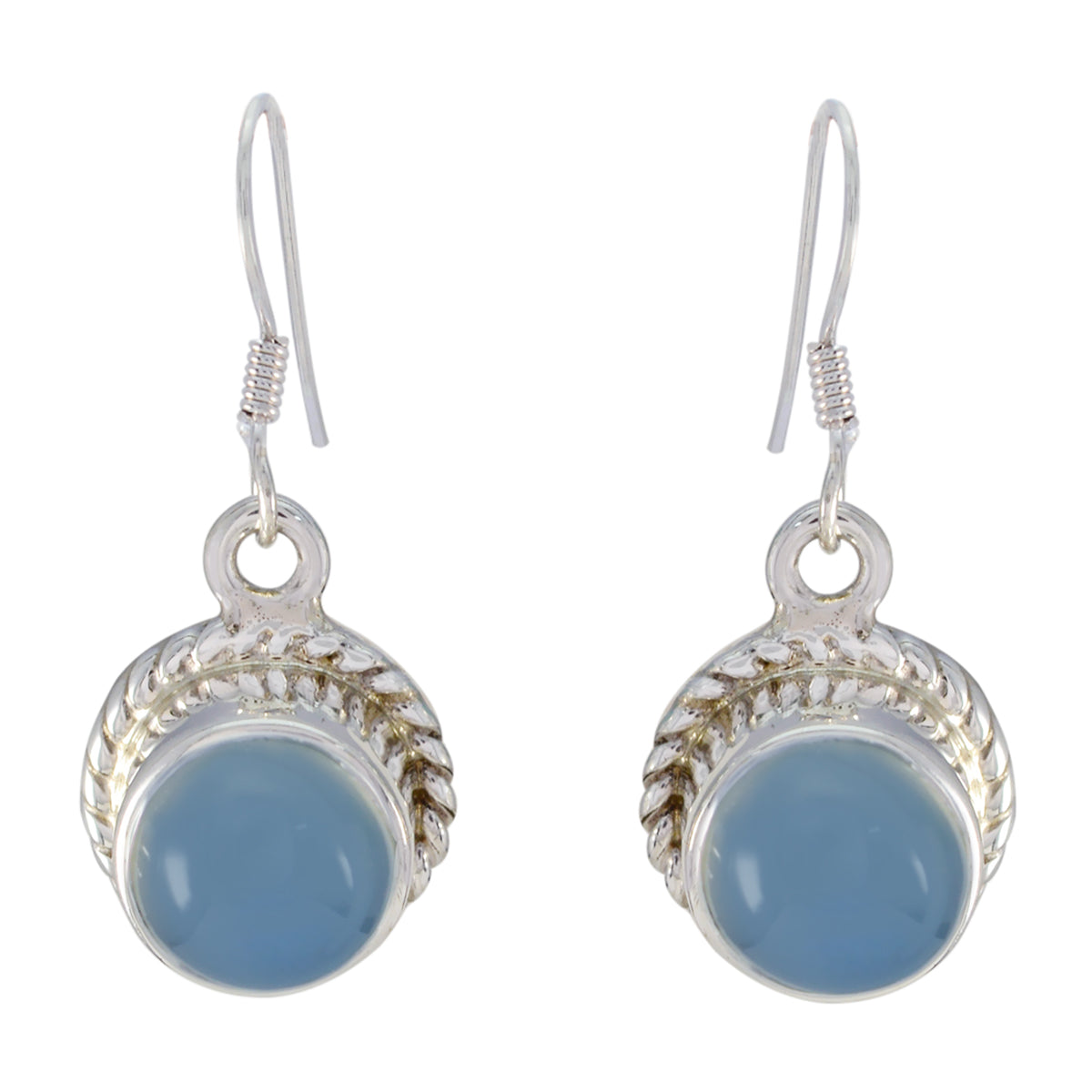 Riyo Real Gemstones round Cabochon Blue Chalcedony Silver Earring gift for christmas day