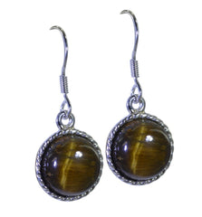 Riyo Real Gemstones round Cabochon Brown Tiger Eye Silver Earring gift for thanks giving