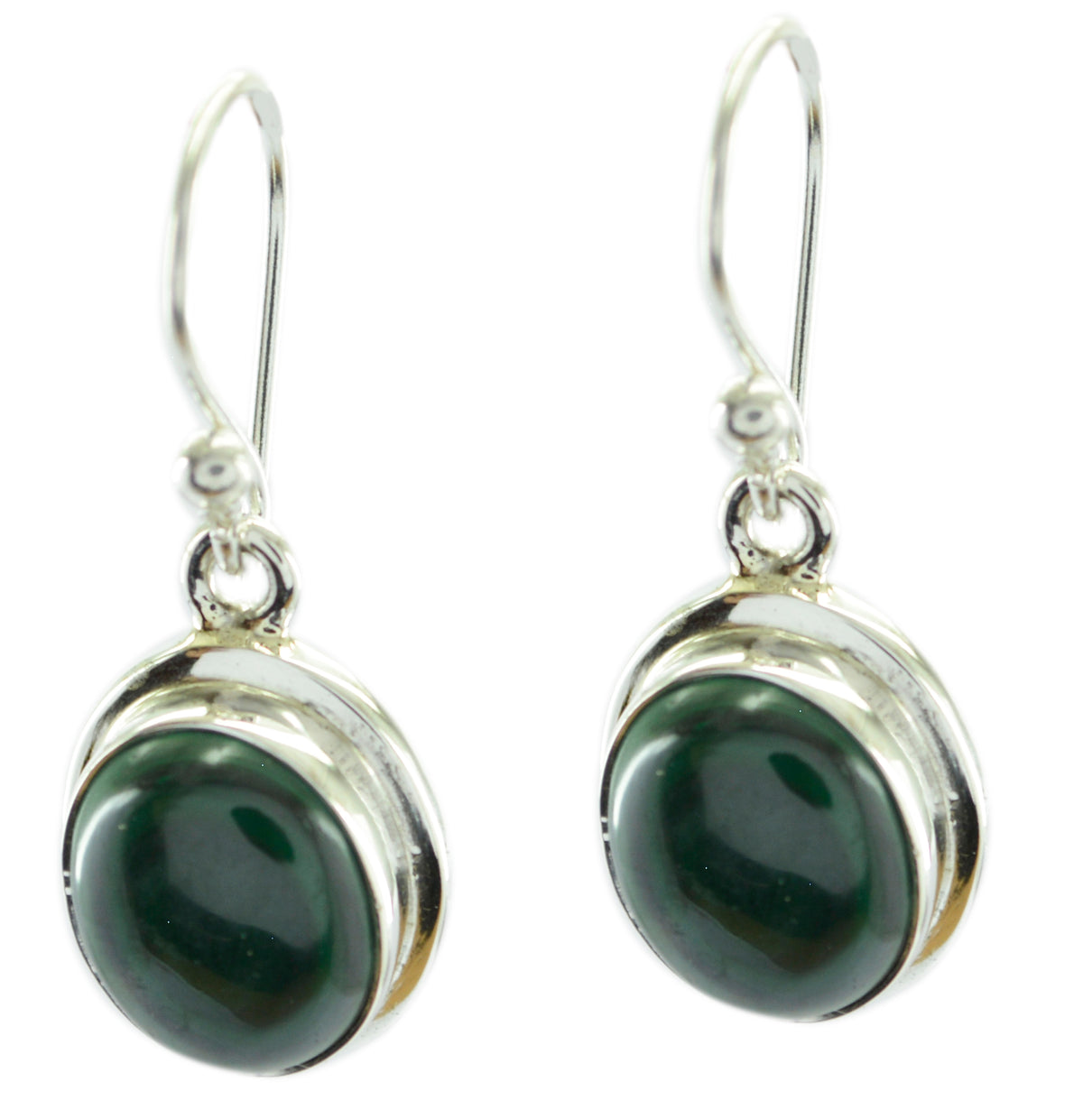 Riyo Real Gemstones round Cabochon Green Malachatie Silver Earrings b' day gift