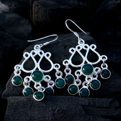 Riyo Real Gemstones round Cabochon Green Onyx Silver Earring gift for b' day