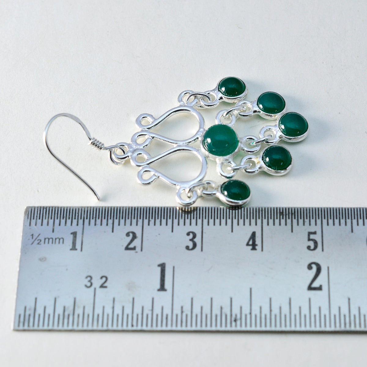 Riyo Real Gemstones round Cabochon Green Onyx Silver Earring gift for b' day