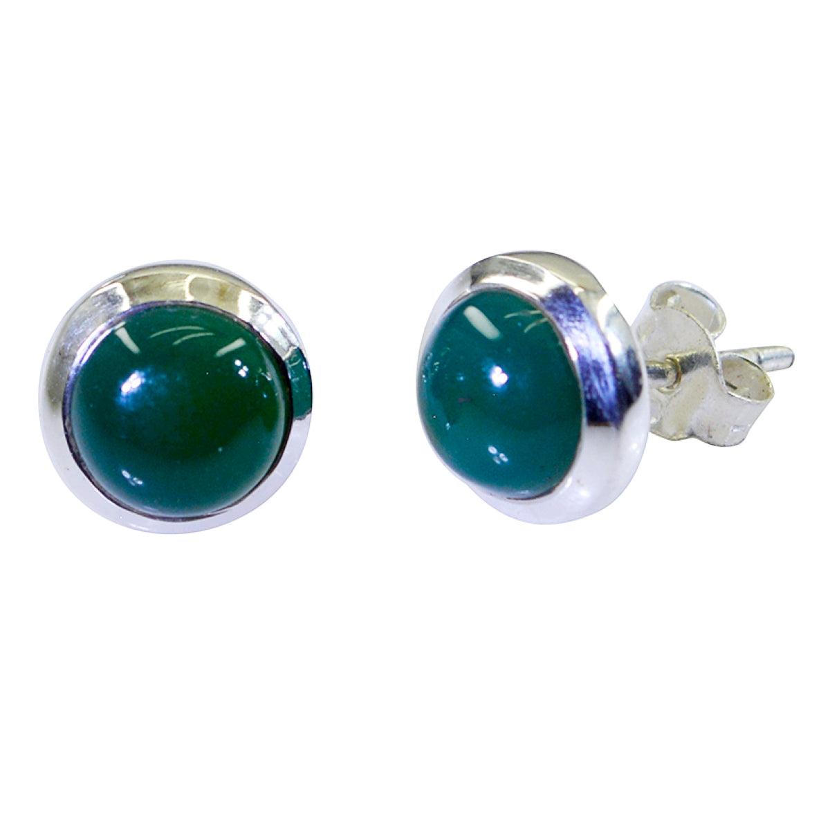 Riyo Real Gemstones round Cabochon Green Onyx Silver Earring gift for grandmother