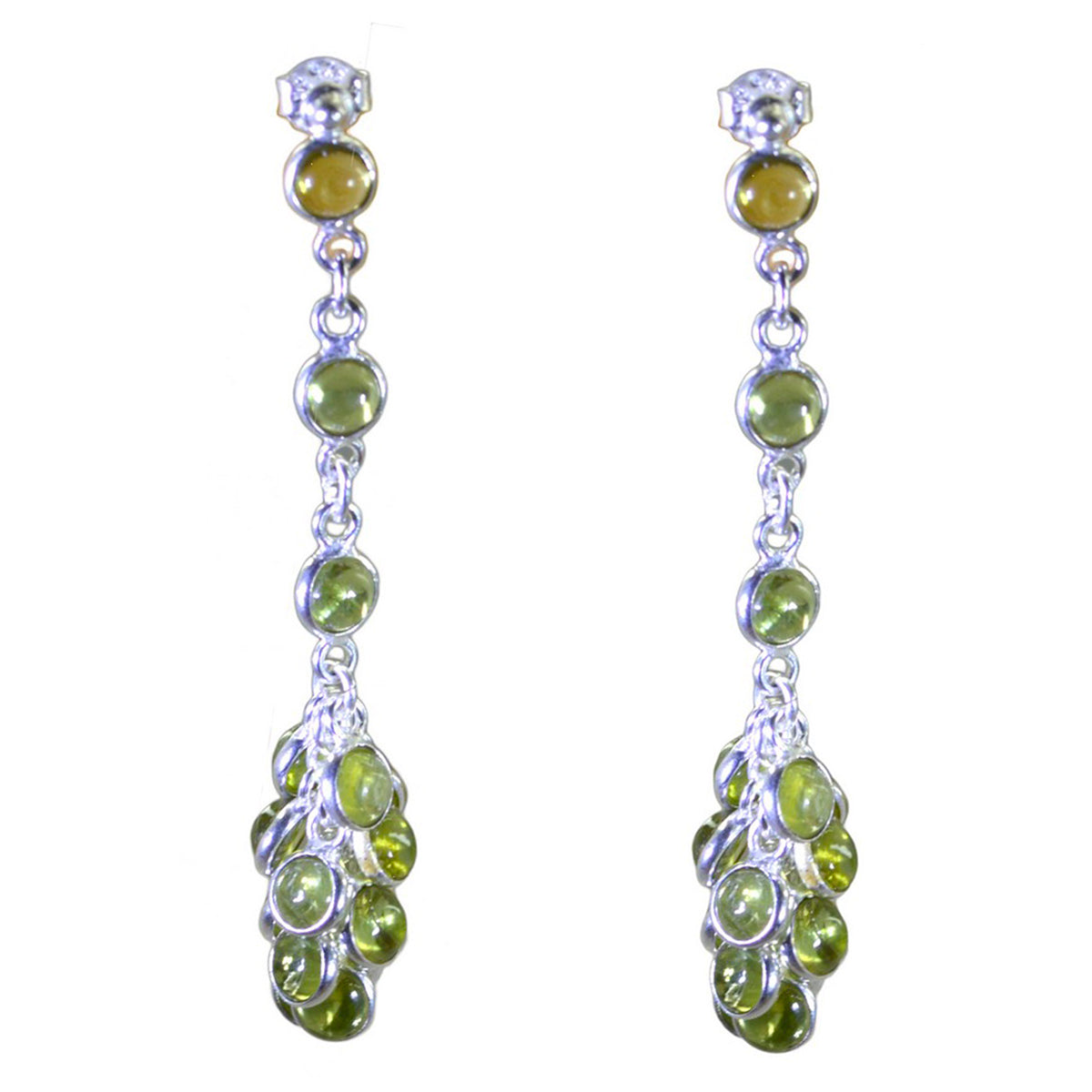 Riyo Real Gemstones round Cabochon Green Peridot Silver Earrings cyber Monday gift