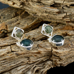 Riyo Real Gemstones round Cabochon Grey Labradorite Silver Earring mom gift