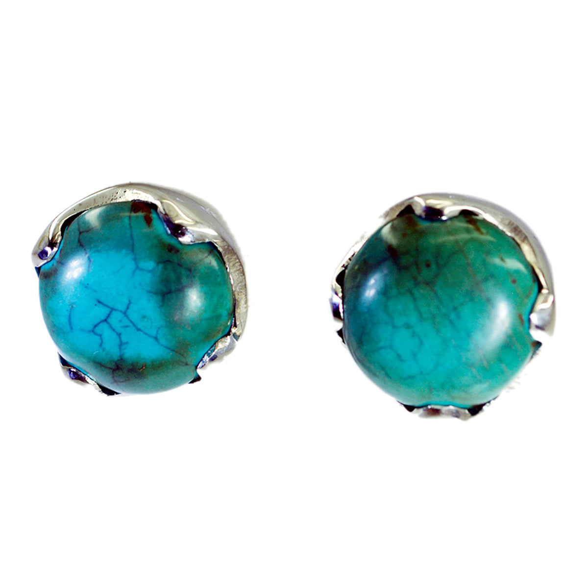 Riyo Real Gemstones round Cabochon Multi Turquoise Silver Earring gift for b' day