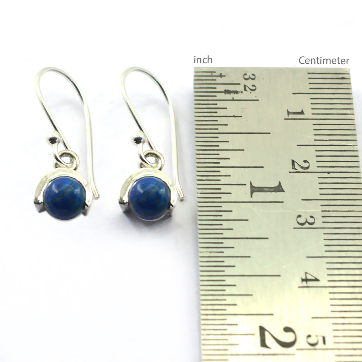 Riyo Real Gemstones round Cabochon Nevy Blue Lapis Lazuli Silver Earring easter Sunday gift