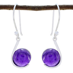 Riyo Real Gemstones round Cabochon Purple Amethyst Silver Earring gift for independence
