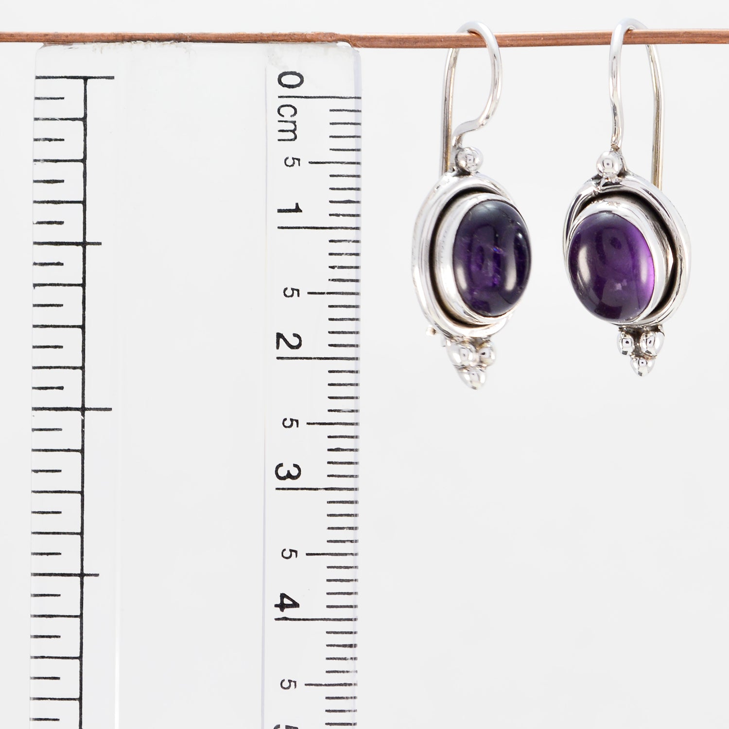 Riyo Real Gemstones round Cabochon Purple Amethyst Silver Earring gift fordaughter day