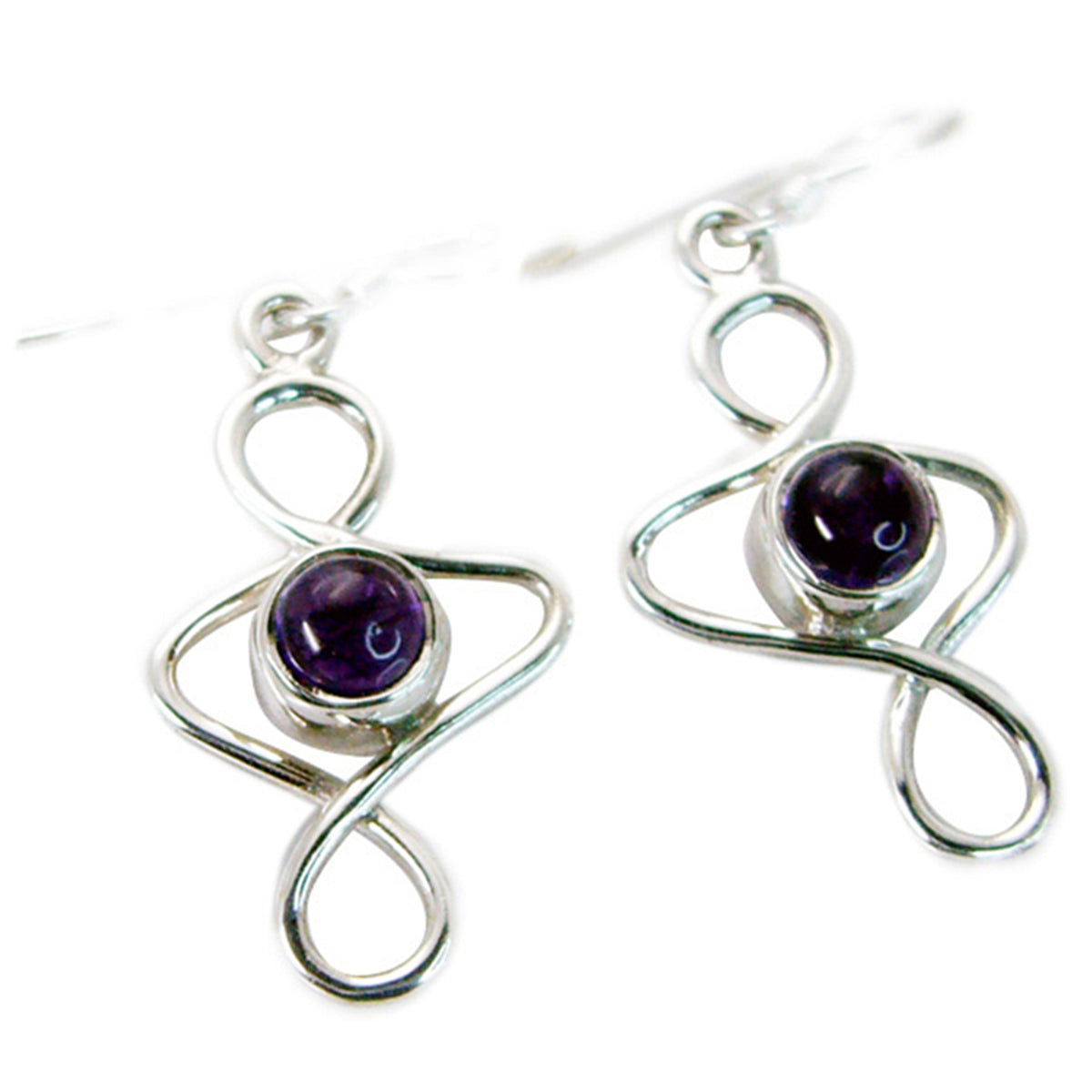 Riyo Real Gemstones round Cabochon Purple Amethyst Silver Earring mother's day gift