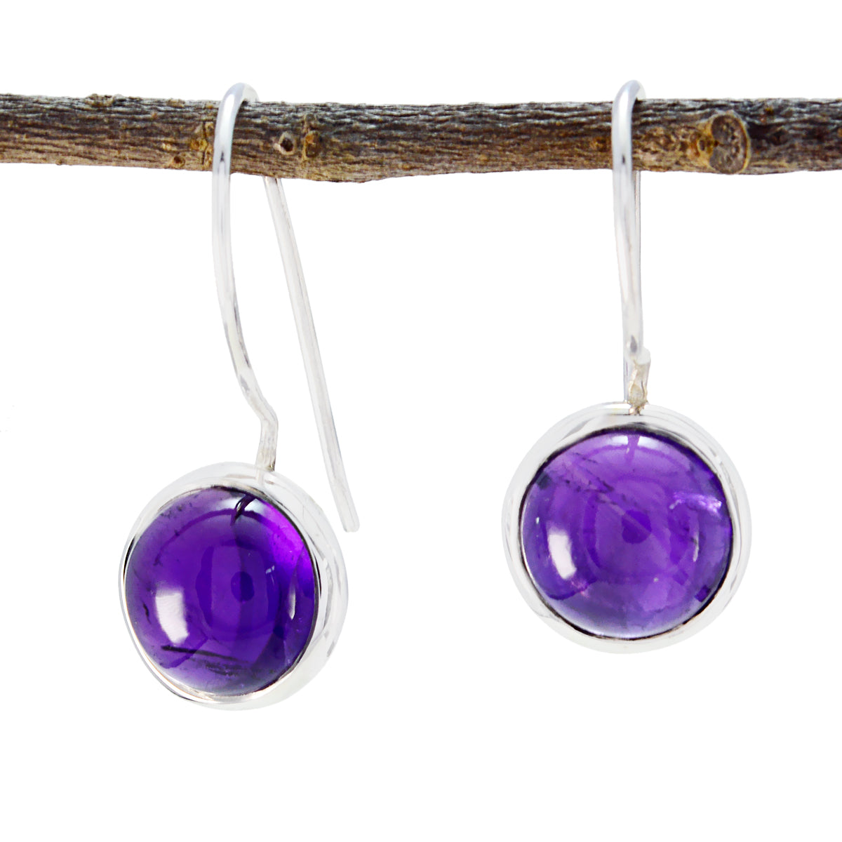 Riyo Real Gemstones round Cabochon Purple Amethyst Silver Earrings gift for graduation