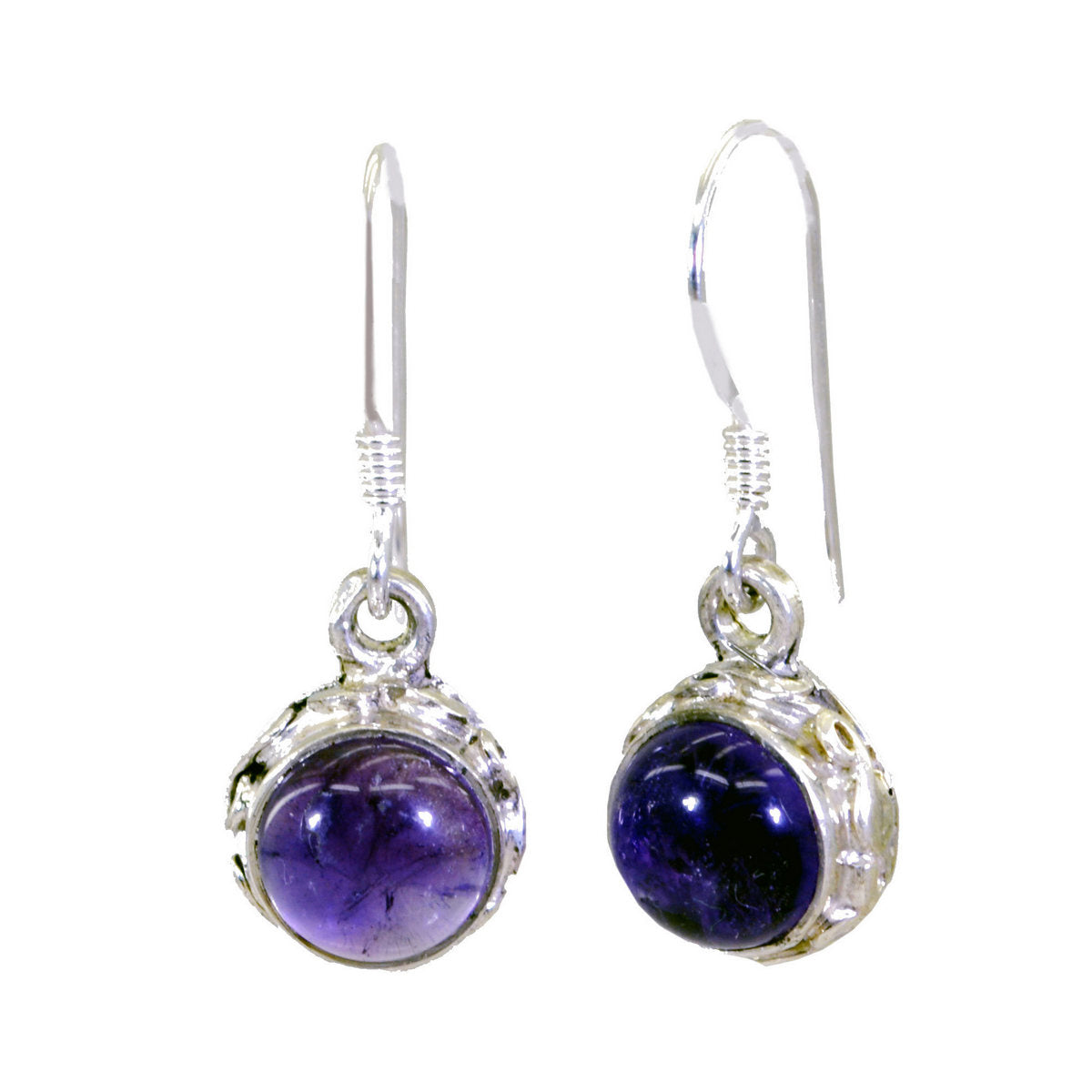Riyo Real Gemstones round Cabochon Purple Amethyst Silver Earrings labour day gift