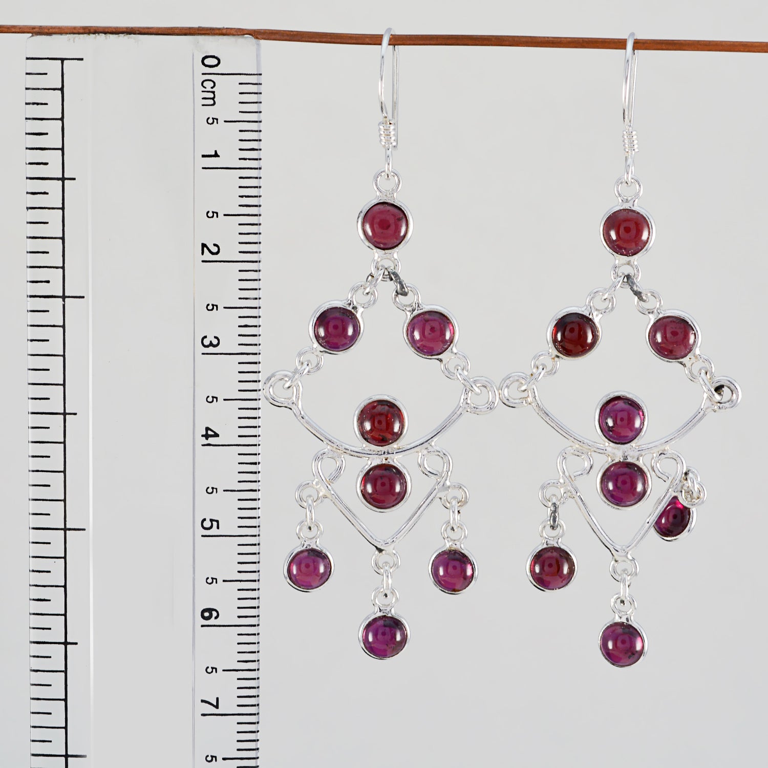 Riyo Real Gemstones round Cabochon Red Garnet Silver Earring gift for college