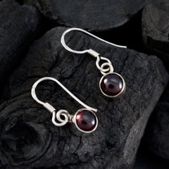 Riyo Real Gemstones round Cabochon Red Garnet Silver Earring gift for grandmom