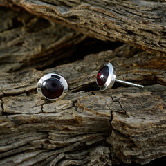 Riyo Real Gemstones round Cabochon Red Garnet Silver Earring gift for mother