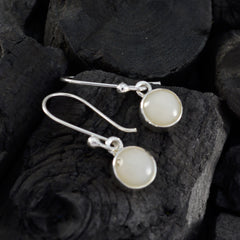 Riyo Real Gemstones round Cabochon White Moonstone Silver Earrings college student gift