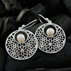 Riyo Real Gemstones round Cabochon White Peral Silver Earrings gift for teachers day