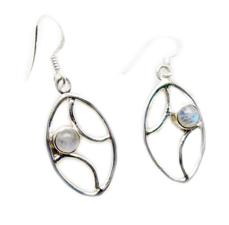 Riyo Real Gemstones round Cabochon White Rainbow Moonstone Silver Earring gift for mother
