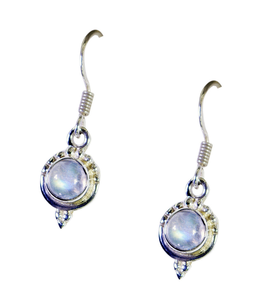 Riyo Real Gemstones round Cabochon White Rainbow Moonstone Silver Earring gift for wedding