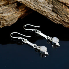 Riyo Real Gemstones round Cabochon White Rainbow Moonstone Silver Earring mother's day gift