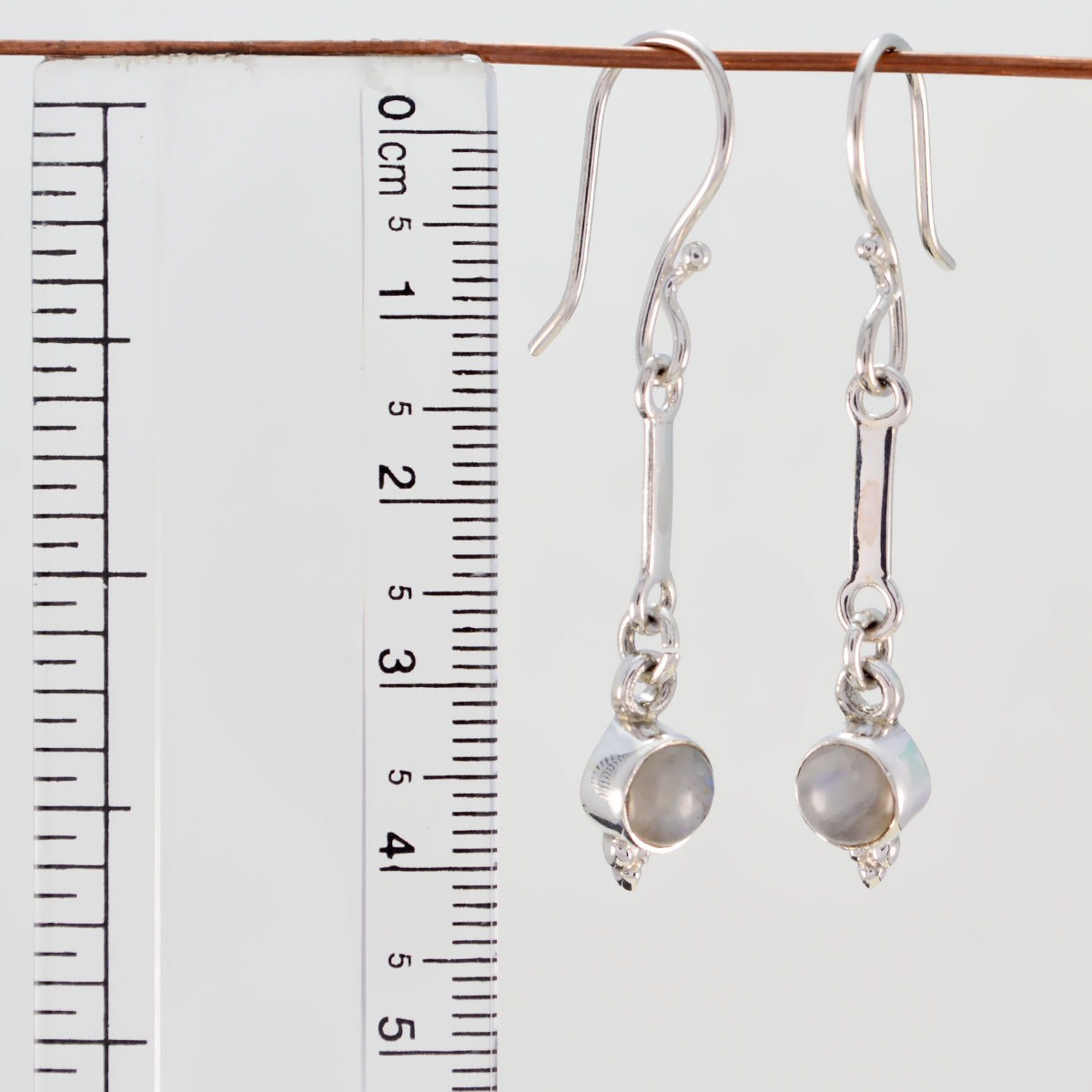 Riyo Real Gemstones round Cabochon White Rainbow Moonstone Silver Earring mother's day gift