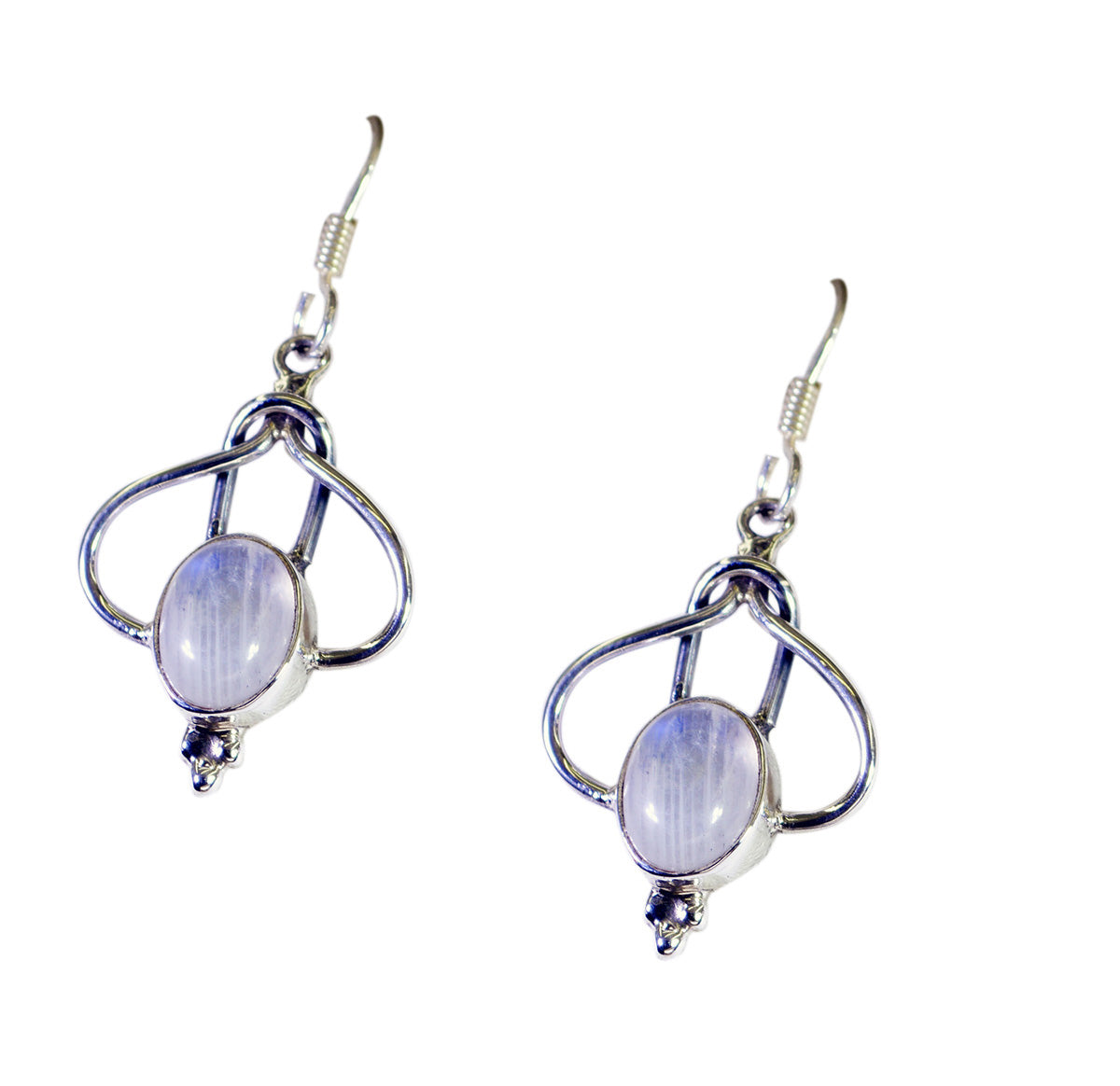 Riyo Real Gemstones round Cabochon White Rainbow Moonstone Silver Earrings gift for independence day