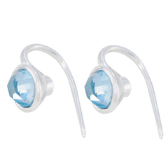 Riyo Real Gemstones round Checker Blue Topaz Silver Earrings gift for Faishonable day