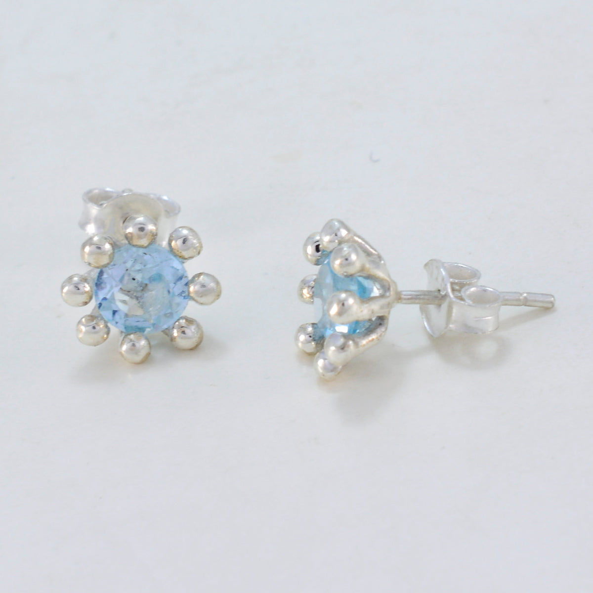 Riyo Real Gemstones round Faceted Blue Topaz Silver Earring gift for wife