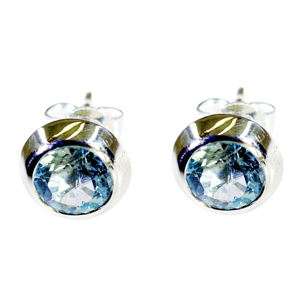 Riyo Real Gemstones round Faceted Blue Topaz Silver Earring gift fordaughter day