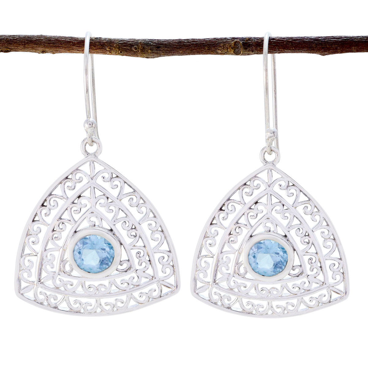 Riyo Real Gemstones round Faceted Blue Topaz Silver Earrings gift for good