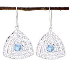 Riyo Real Gemstones round Faceted Blue Topaz Silver Earrings gift for good