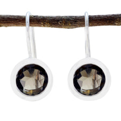 Riyo Real Gemstones round Faceted Brown Smokey Quartz Silver Earring gift for st. patricks day