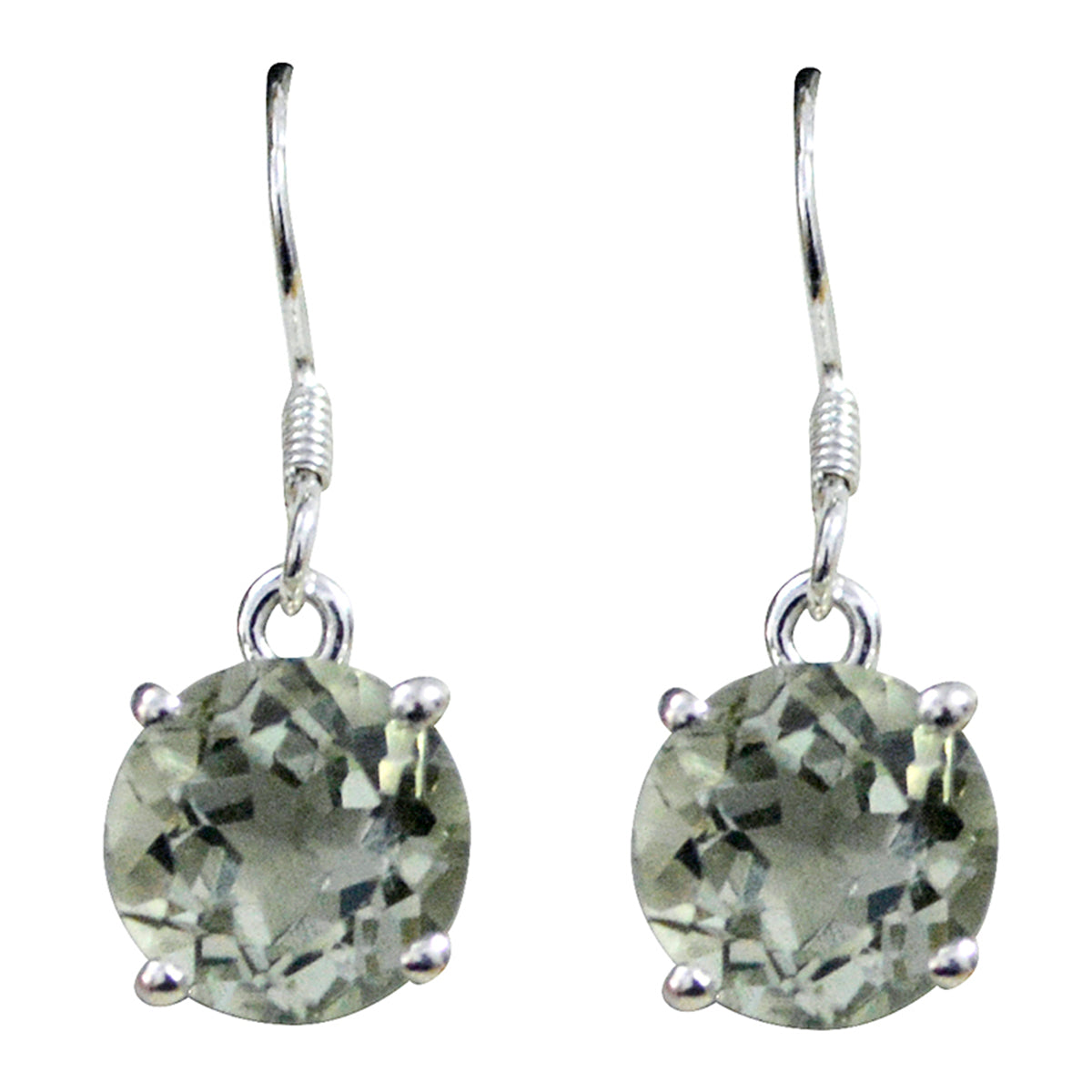 Riyo Real Gemstones round Faceted Green Amethyst Silver Earrings mom birthday gift