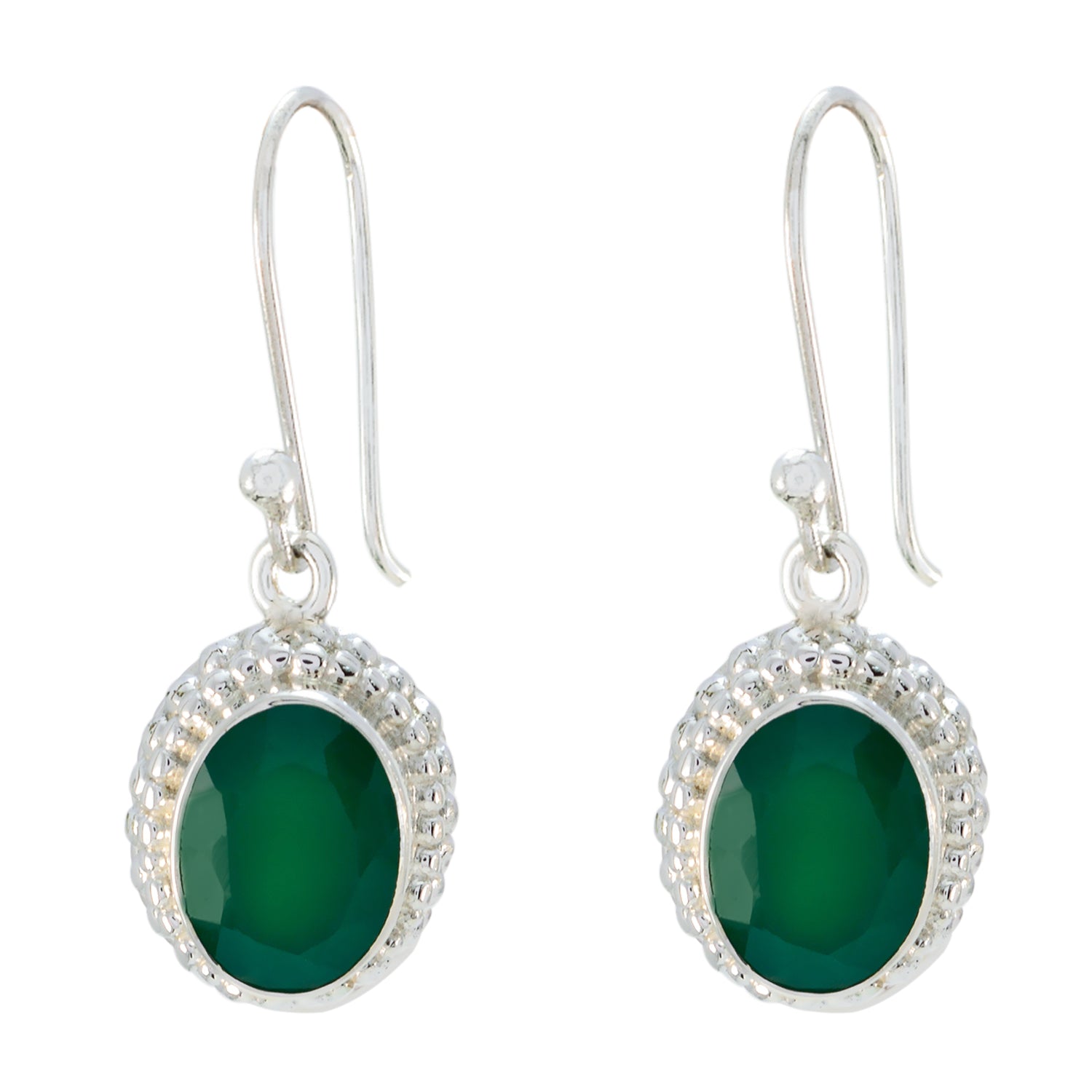 Riyo Real Gemstones round Faceted Green Onyx Silver Earring gift for cyber Monday