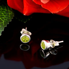 Riyo Real Gemstones round Faceted Green Peridot Silver Earring gift for sister