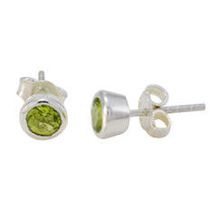 Riyo Real Gemstones round Faceted Green Peridot Silver Earring gift for sister