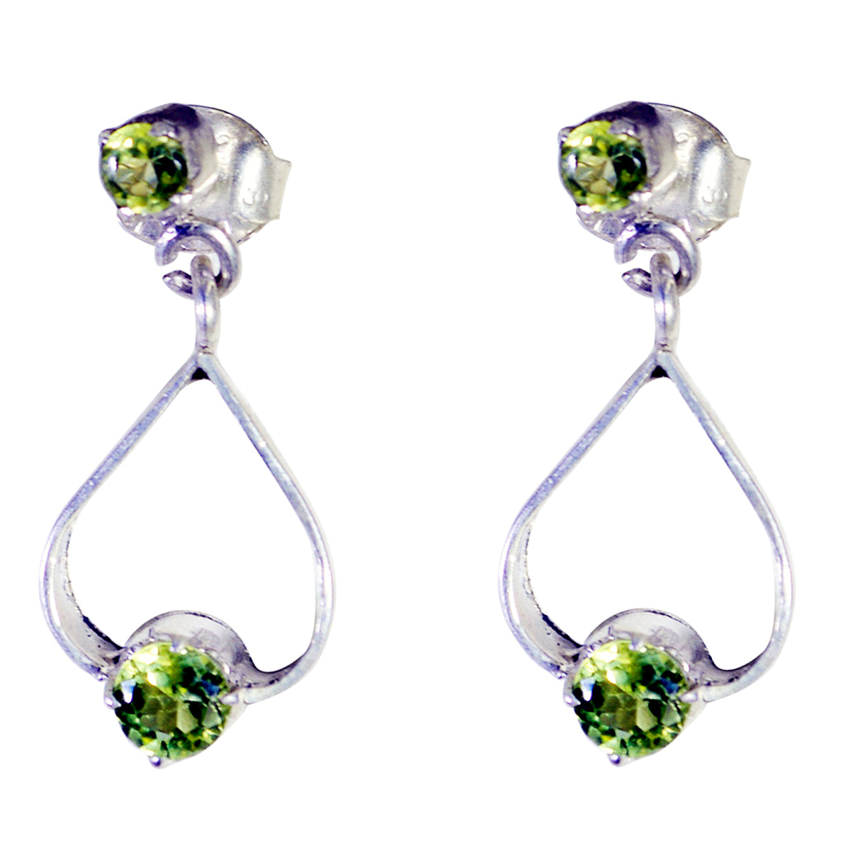 Riyo Real Gemstones round Faceted Green Peridot Silver Earrings gift for black Friday