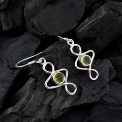 Riyo Real Gemstones round Faceted Green Peridot Silver Earrings gift for christmas day