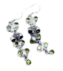 Riyo Real Gemstones round Faceted Green Peridot Silver Earrings handmade gift
