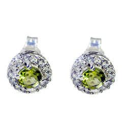Riyo Real Gemstones round Faceted Green Peridot Silver Earrings moms day gift