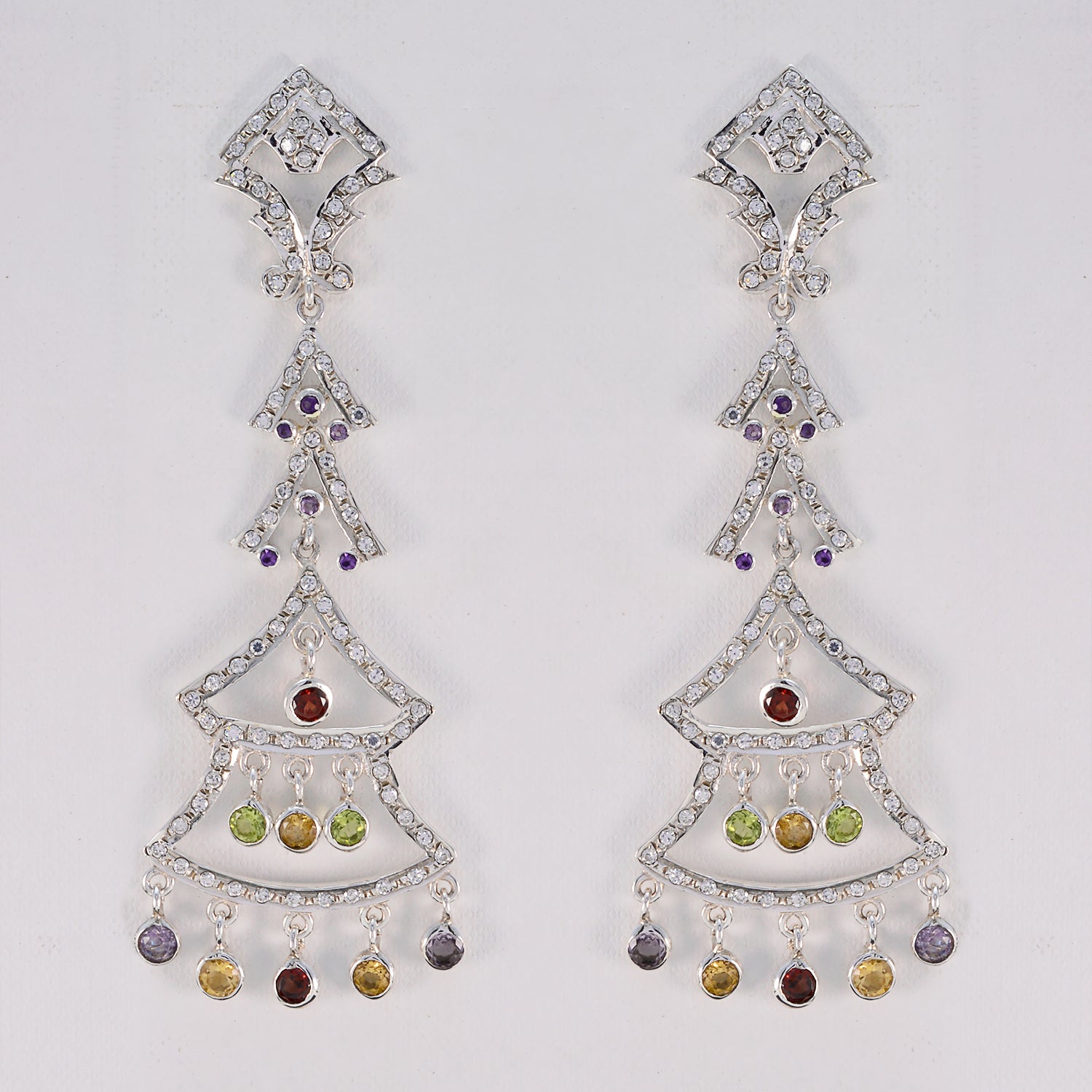 Riyo Real Gemstones round Faceted Multi Multi CZ Silver Earring daughter's day gift