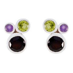 Riyo Real Gemstones round Faceted Multi Multi Stone Silver Earrings daughter's day gift