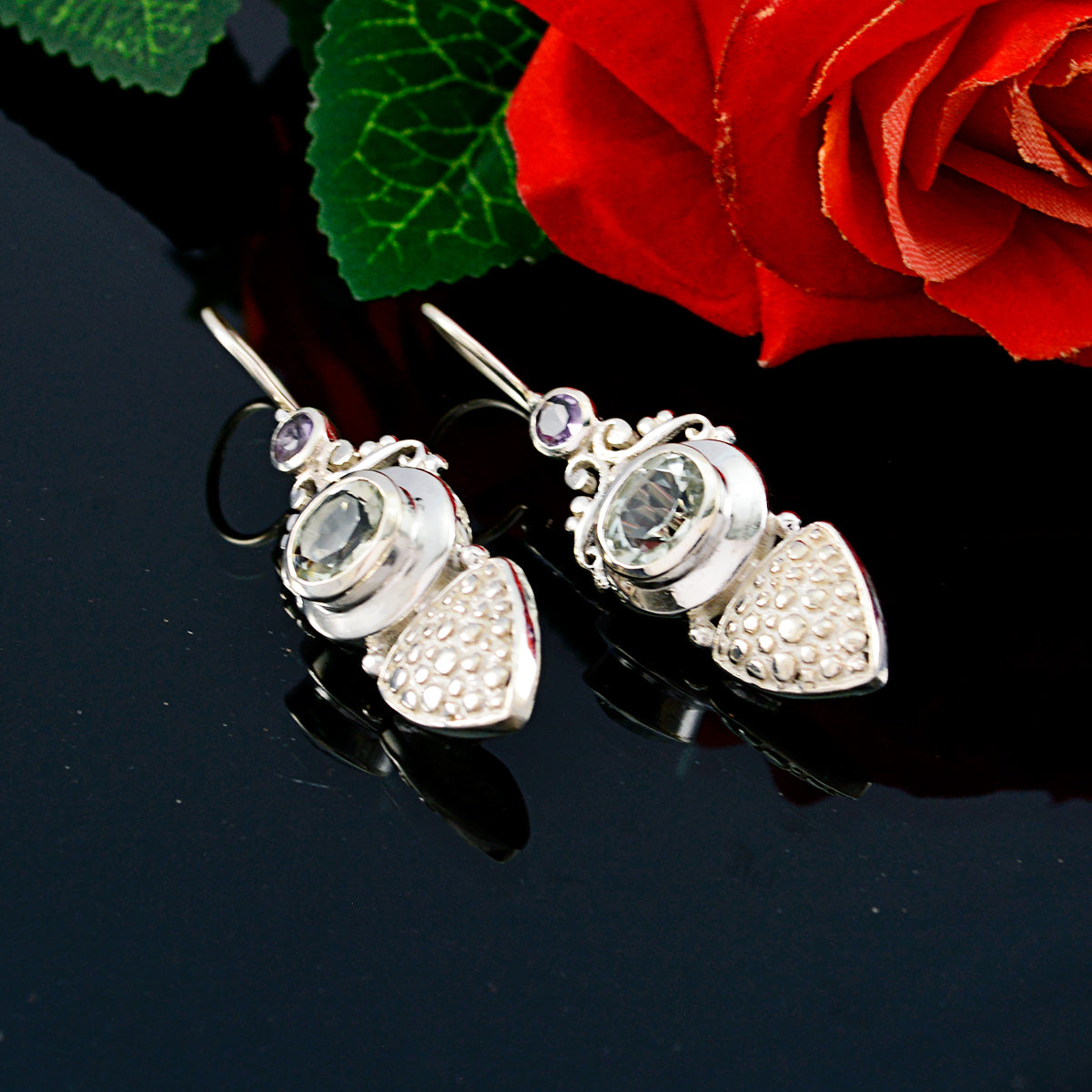 Riyo Real Gemstones round Faceted Multi Multi Stone Silver Earrings st. patricks day gift