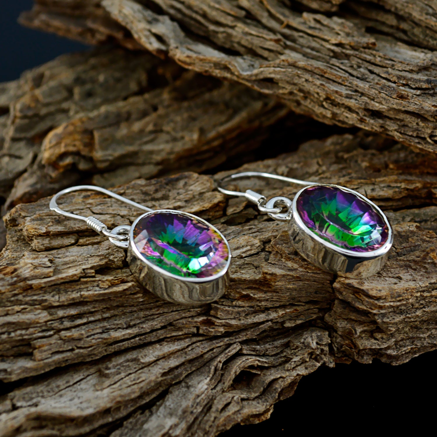 Riyo Real Gemstones round Faceted Multi Mystic Quartz Silver Earring engagement gift