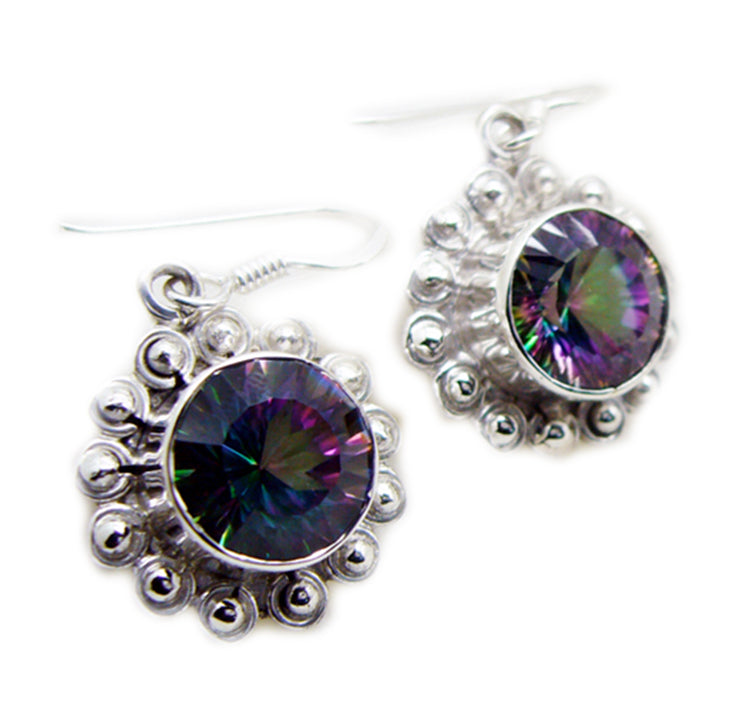 Riyo Real Gemstones round Faceted Multi Mystic Quartz Silver Earring gift for wife