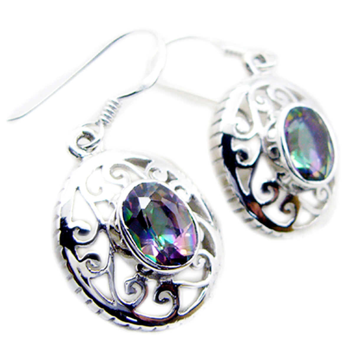 Riyo Real Gemstones round Faceted Multi Mystic Quartz Silver Earrings girlfriend gift