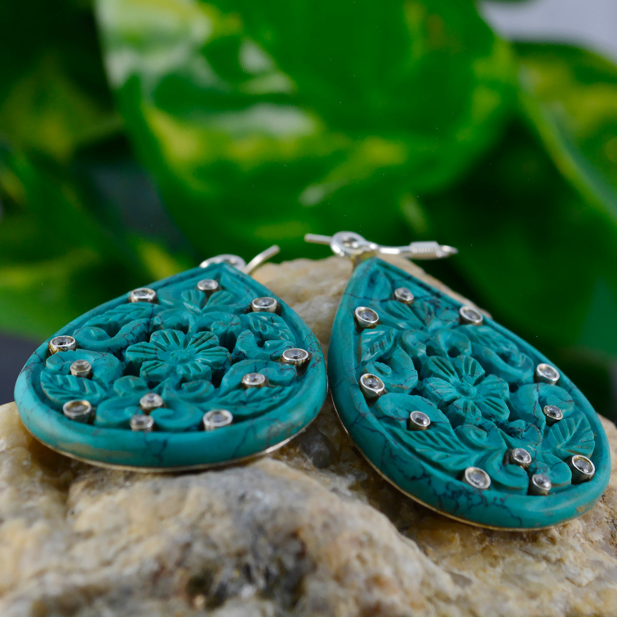 Riyo Real Gemstones round Faceted Multi Turquoise Silver Earrings gift for Faishonable day